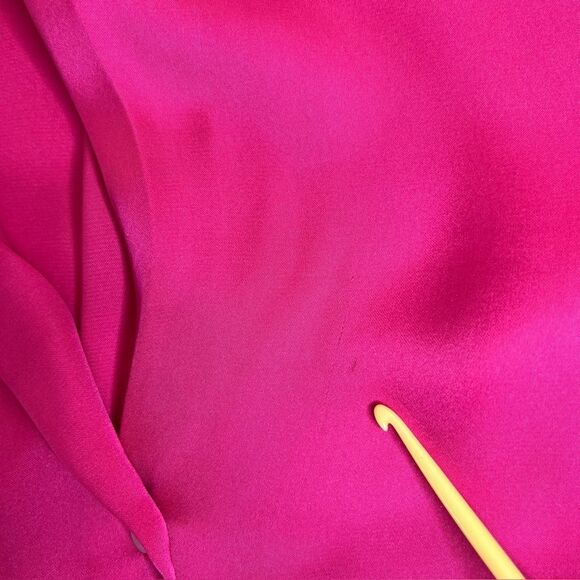 Zara Hot Pink Satin V Neck Long Sleeve Button Front French Cuff Shirt Women XS - Picture 8 of 15